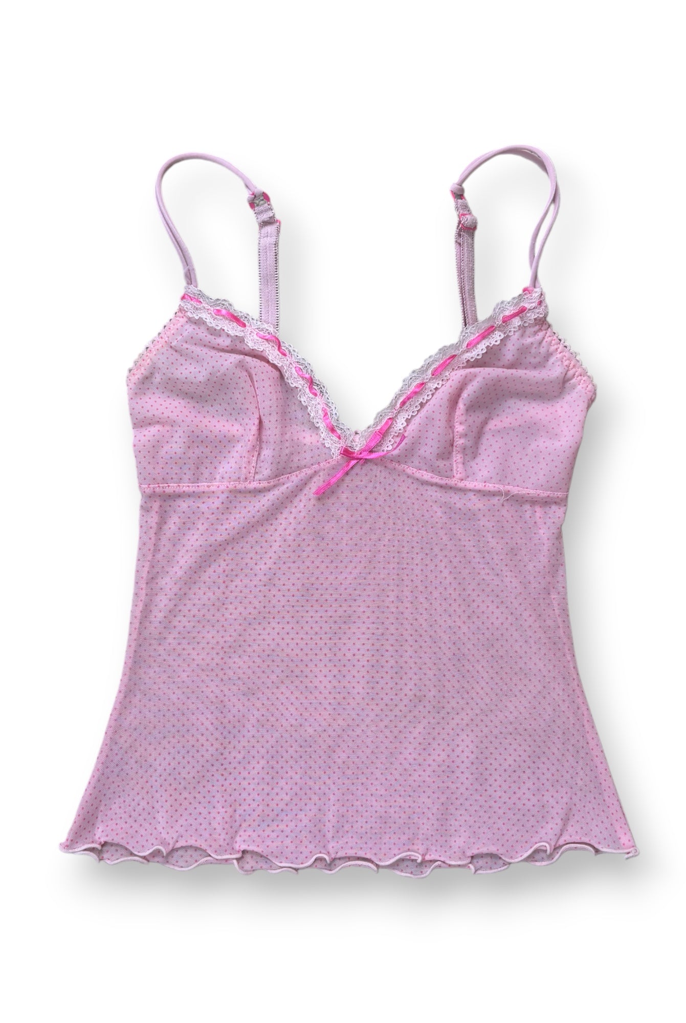 Pink Polka Dot Lace Trim Cami Top