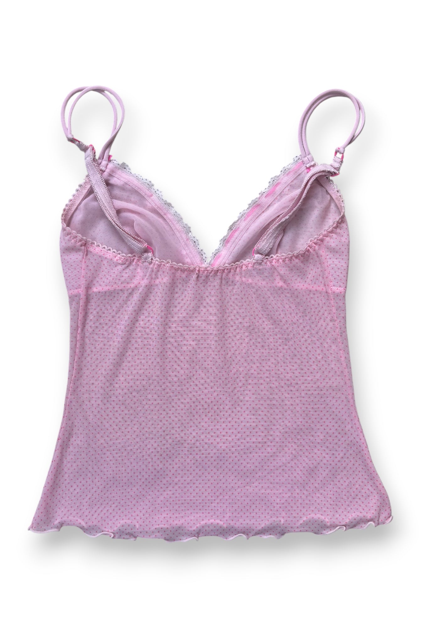 Pink Polka Dot Lace Trim Cami Top