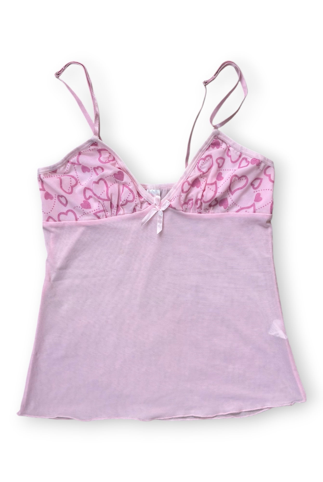 Pink Heart Print Mesh Cami Top