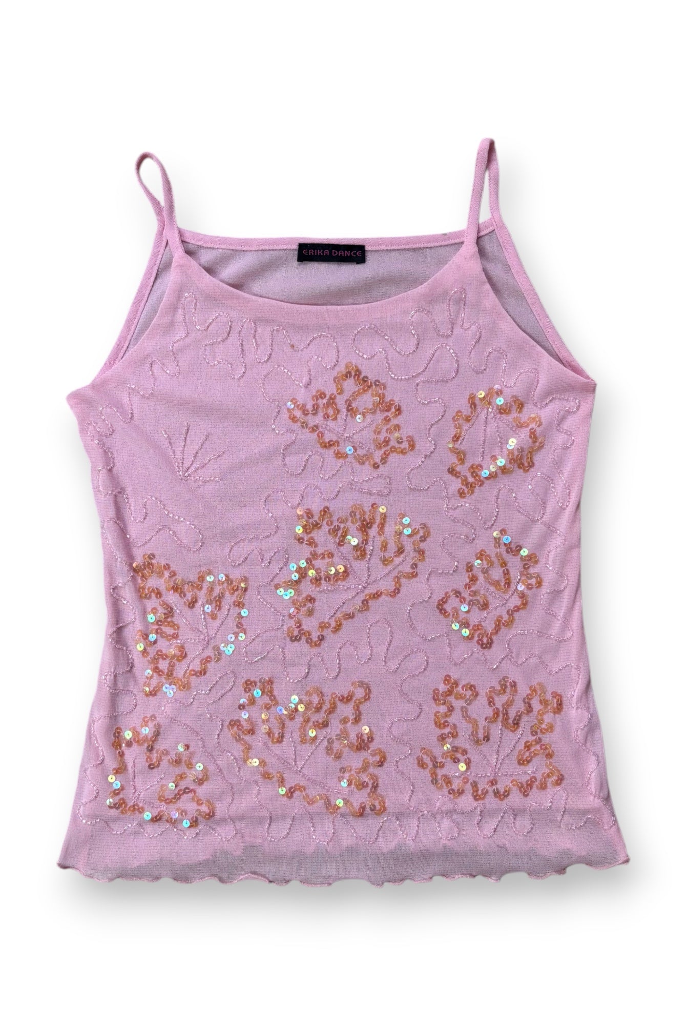 Pink Sequin Embroidered Mesh Cami Top