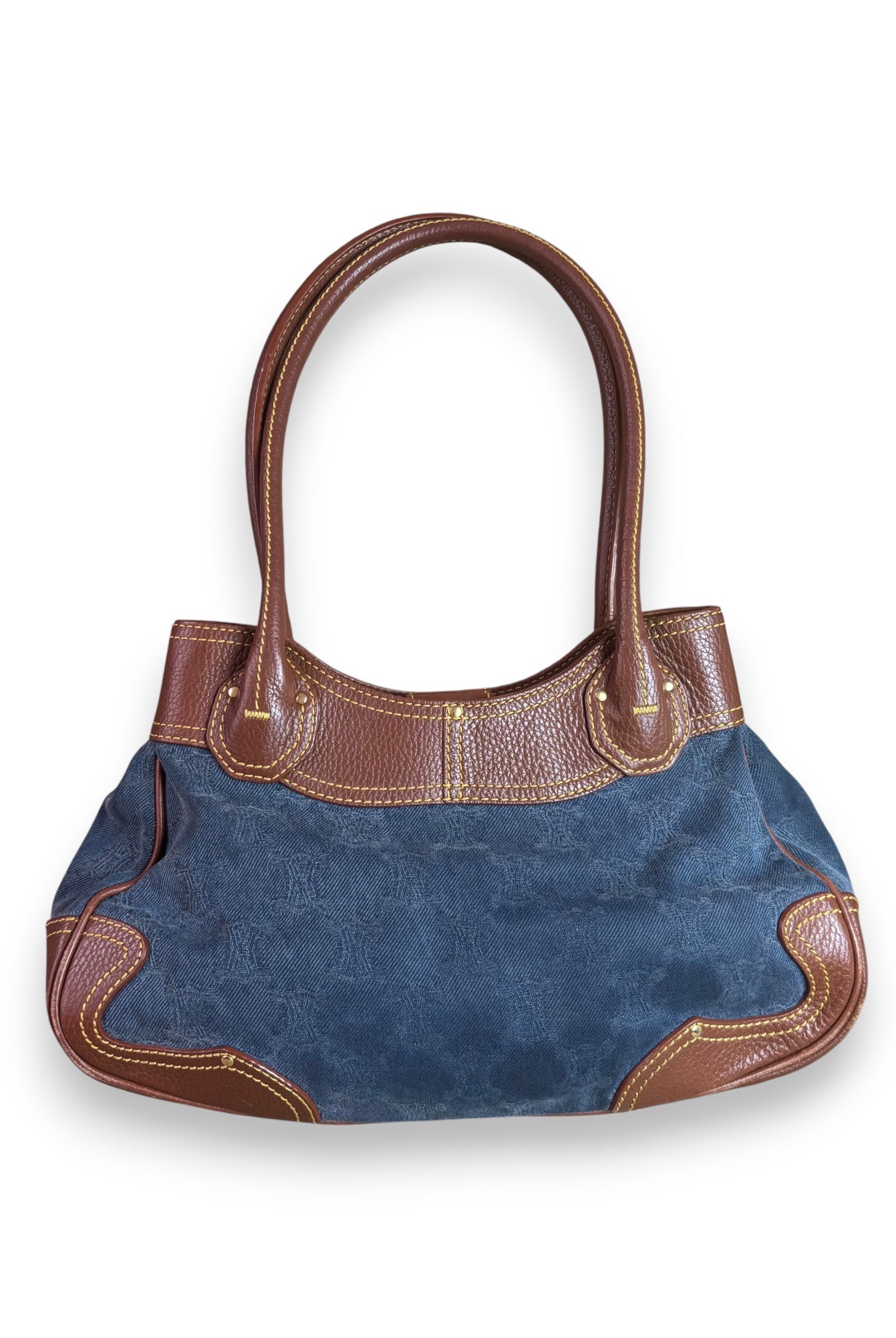 Celine Blue Denim & Brown Leather Shoulder Bag