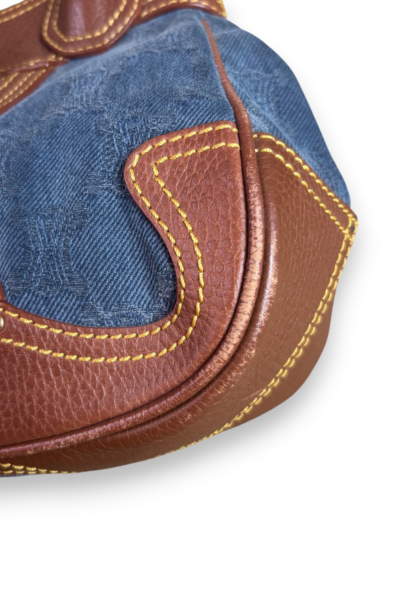 Celine Blue Denim & Brown Leather Shoulder Bag