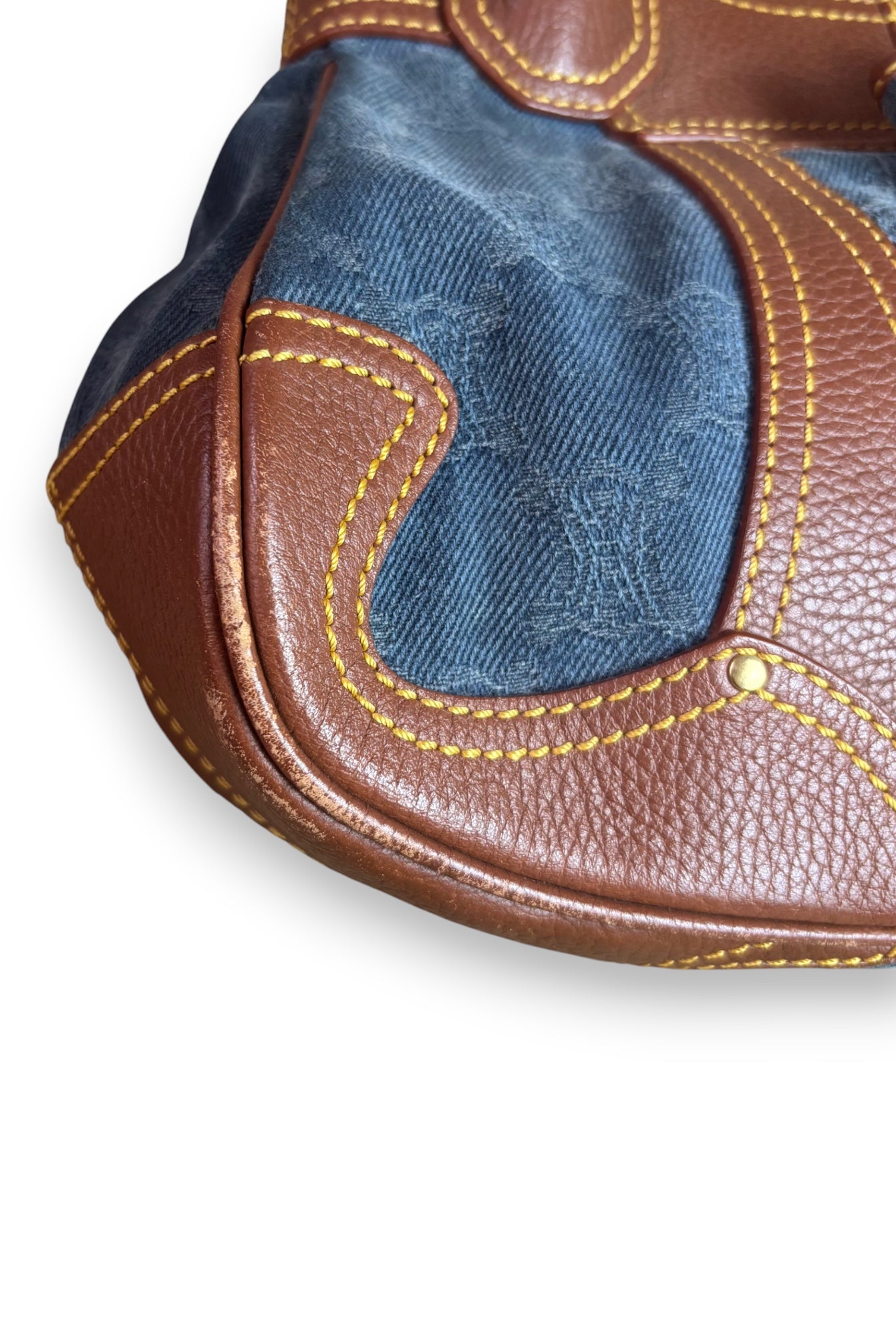 Celine Blue Denim & Brown Leather Shoulder Bag