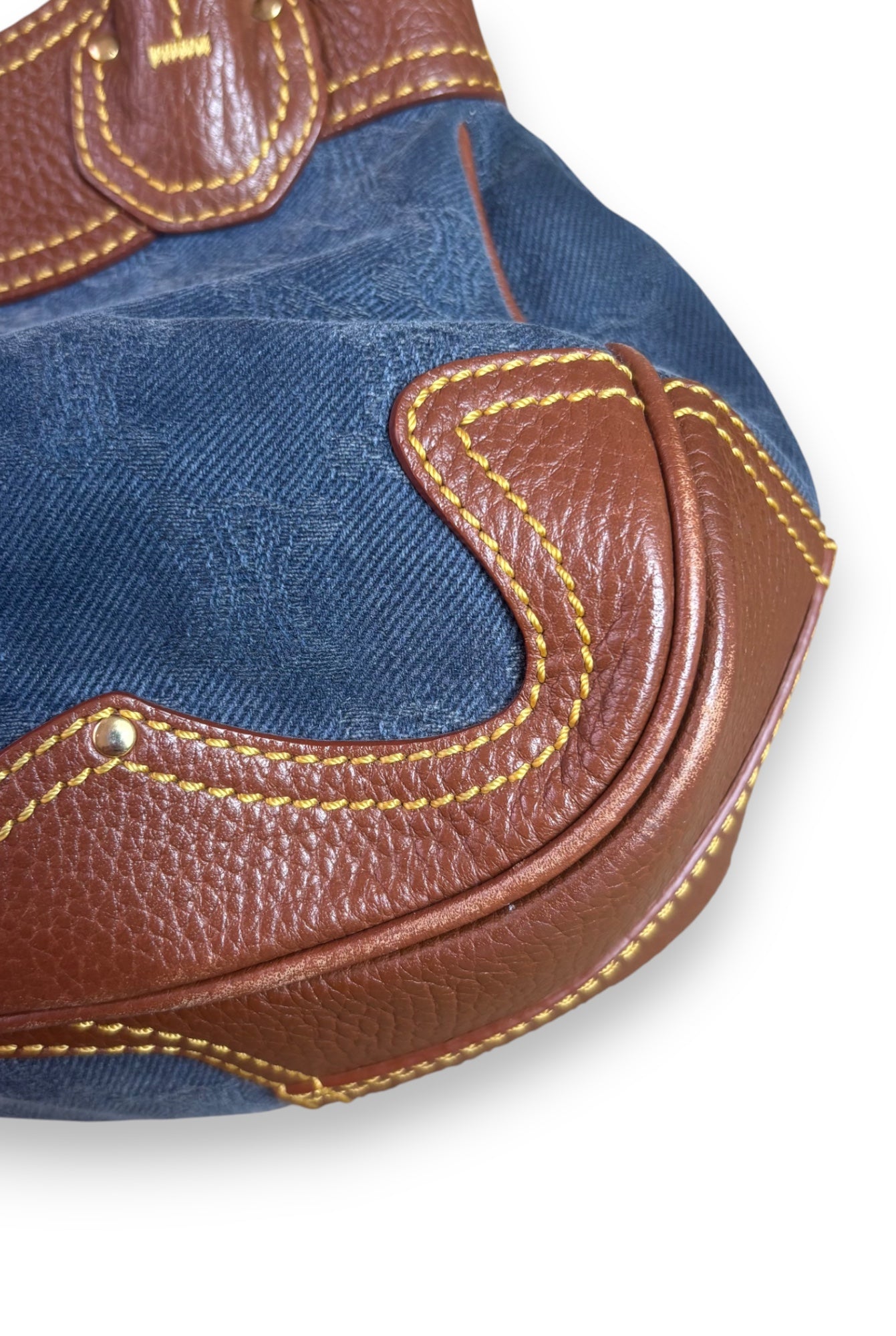 Celine Blue Denim & Brown Leather Shoulder Bag