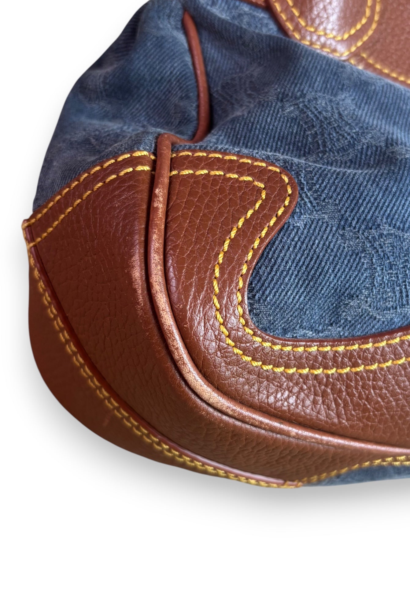 Celine Blue Denim & Brown Leather Shoulder Bag