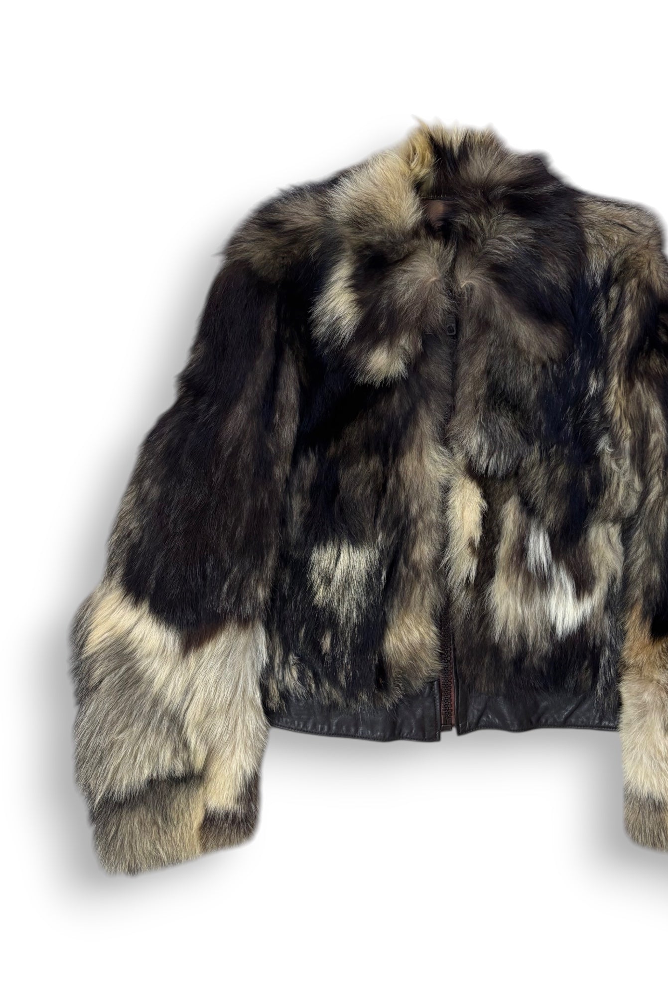 Brown Black And Cream Real Fur Jacket